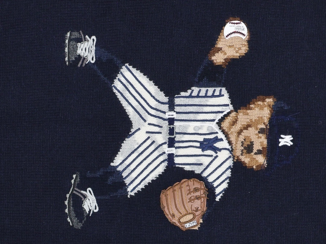 Suéter de punto de oso de béisbol azul marino
