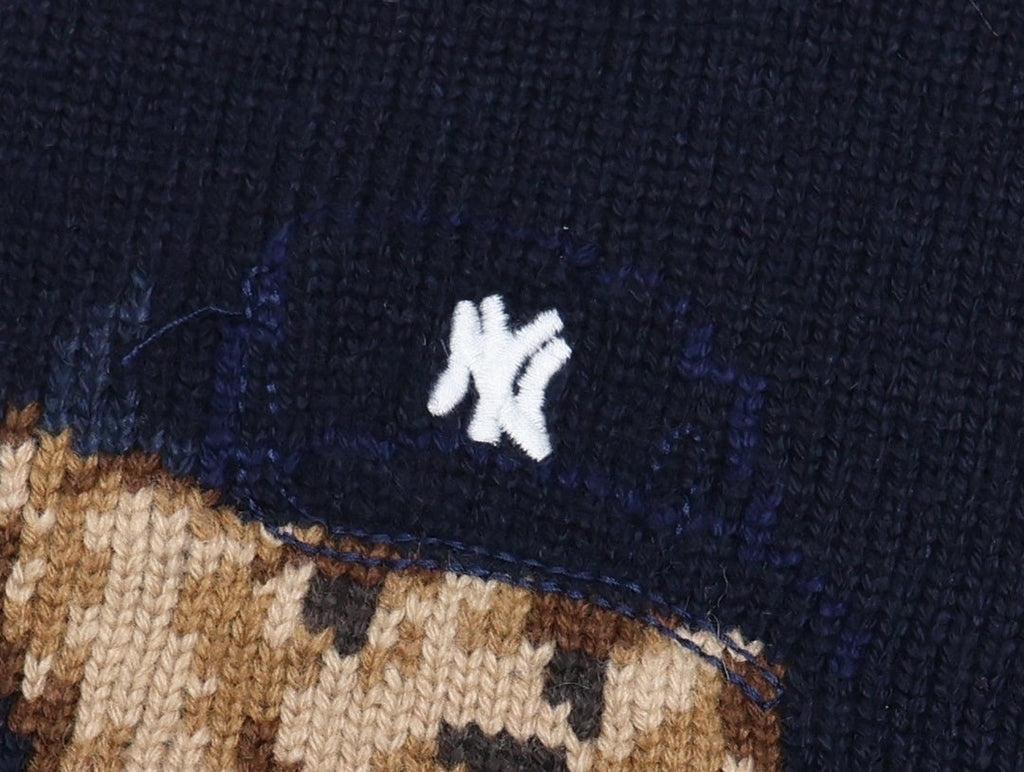 Suéter de punto de oso de béisbol azul marino