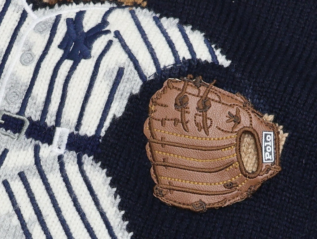 Suéter de punto de oso de béisbol azul marino