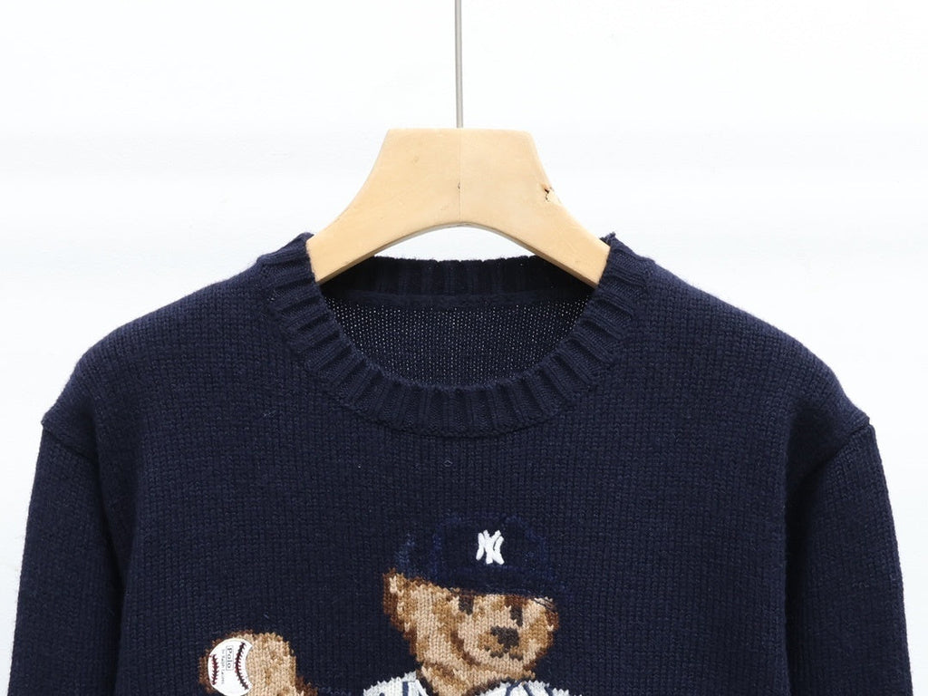 Suéter de punto de oso de béisbol azul marino