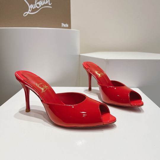 Red Open-Toe High Heel Mules