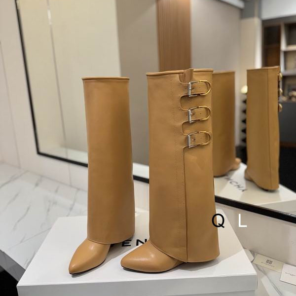 Structured Buckle Knee Boots