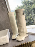 Leather Platform Knee Boots