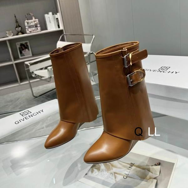 Sculpted Buckle Mid-Calf Boots