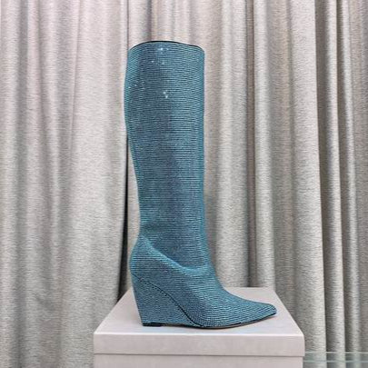 Botas altas hasta la rodilla con cristales azules para mujer