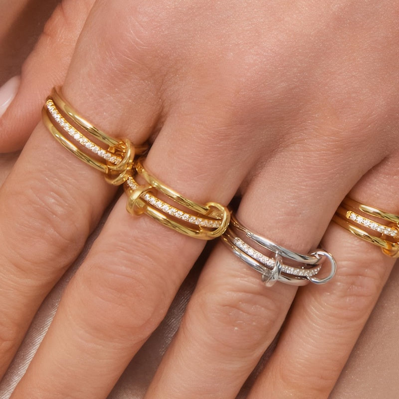 Triple Layer Interlocked Zircon Ring