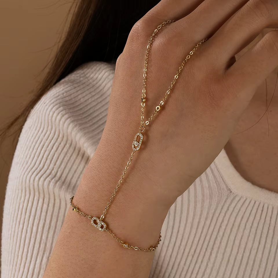 Link Hand Chain Bracelet with Crystal Detail