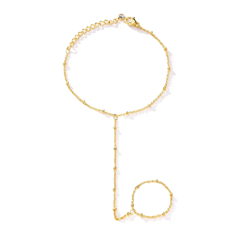 Minimal Hand Chain Bracelet with Ring Link