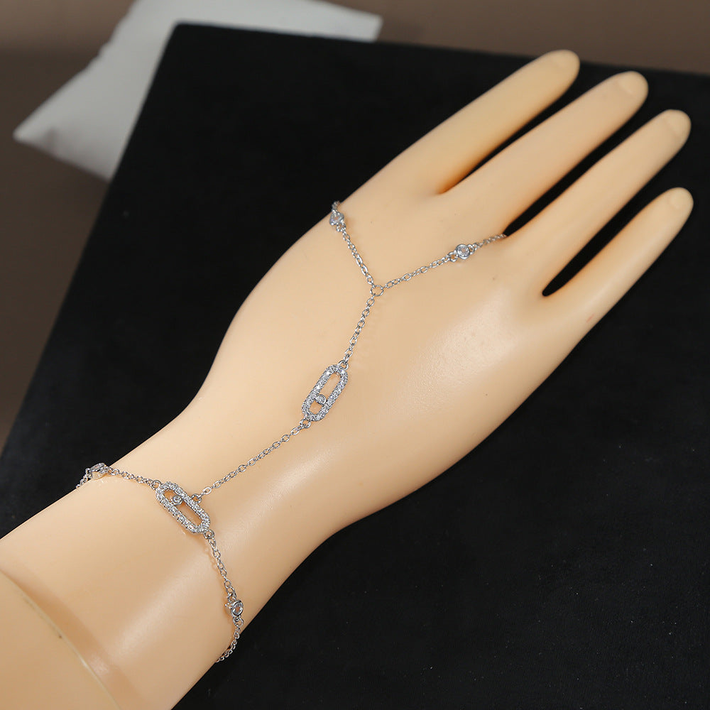 Link Hand Chain Bracelet with Crystal Detail