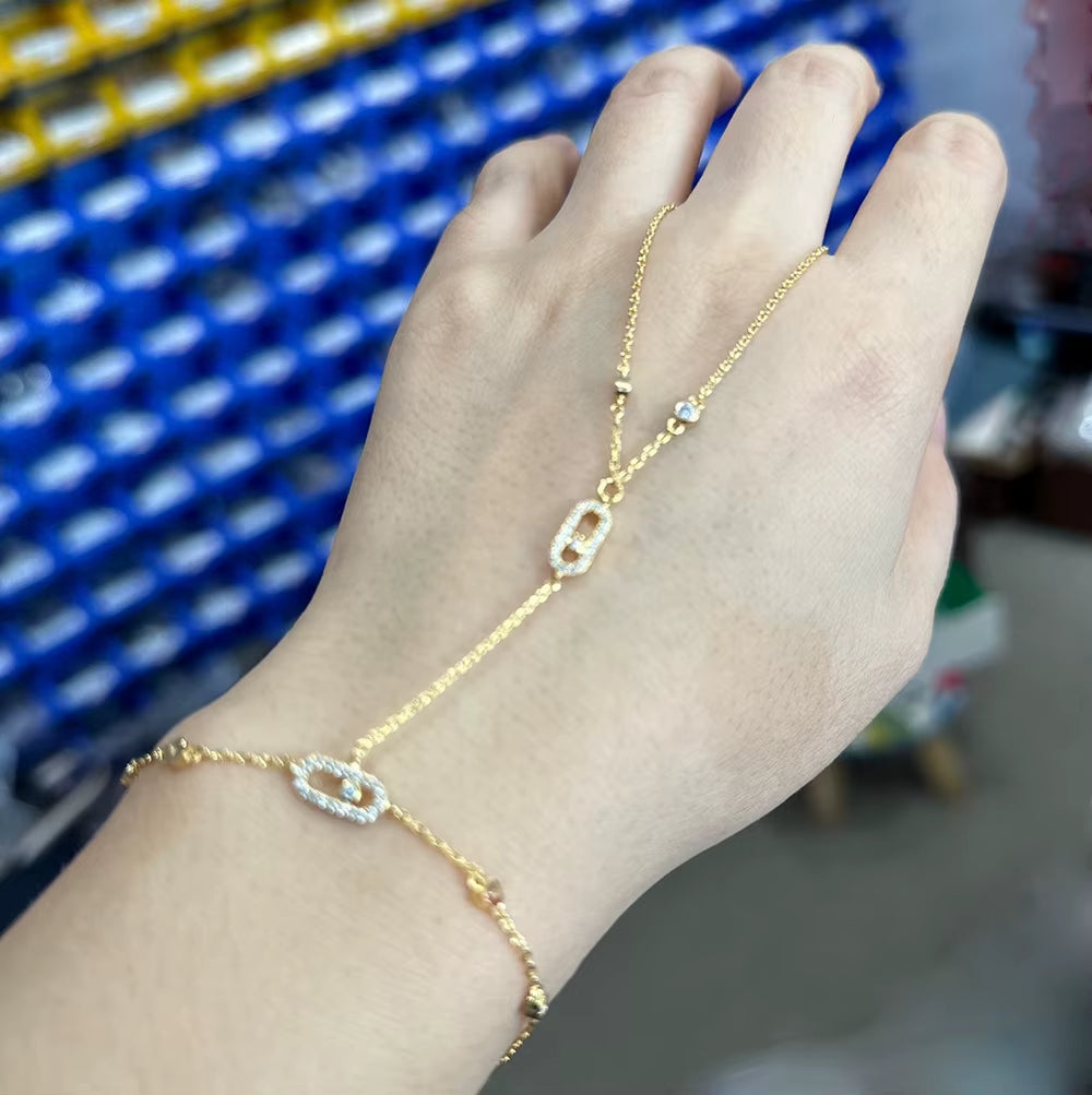 Link Hand Chain Bracelet with Crystal Detail