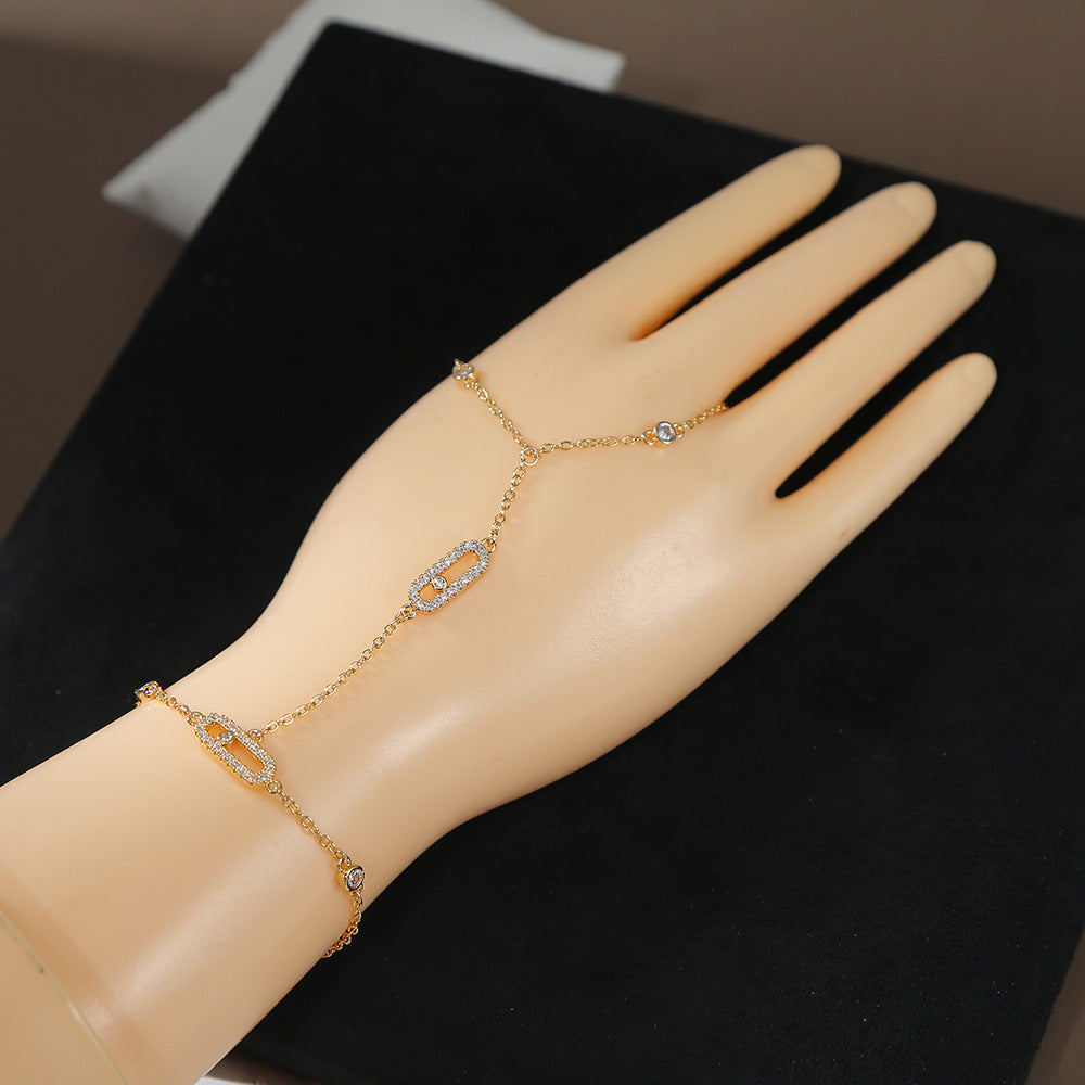 Link Hand Chain Bracelet with Crystal Detail