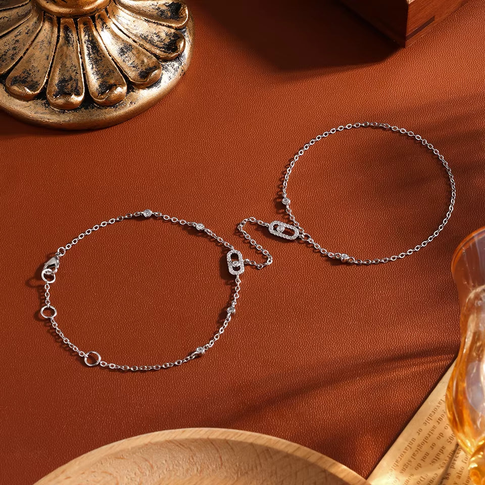 Link Hand Chain Bracelet with Crystal Detail