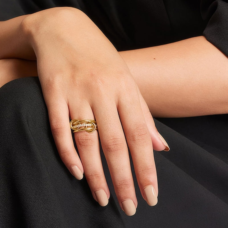 Triple Layer Interlocked Zircon Ring