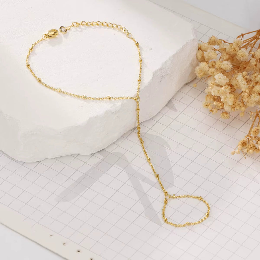 Minimal Hand Chain Bracelet with Ring Link