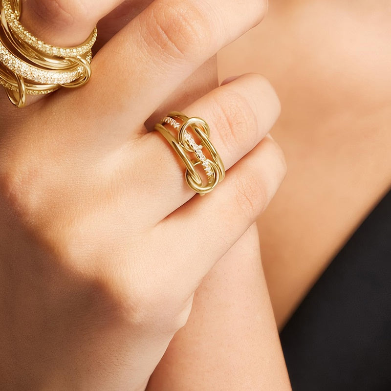 Triple Layer Interlocked Zircon Ring