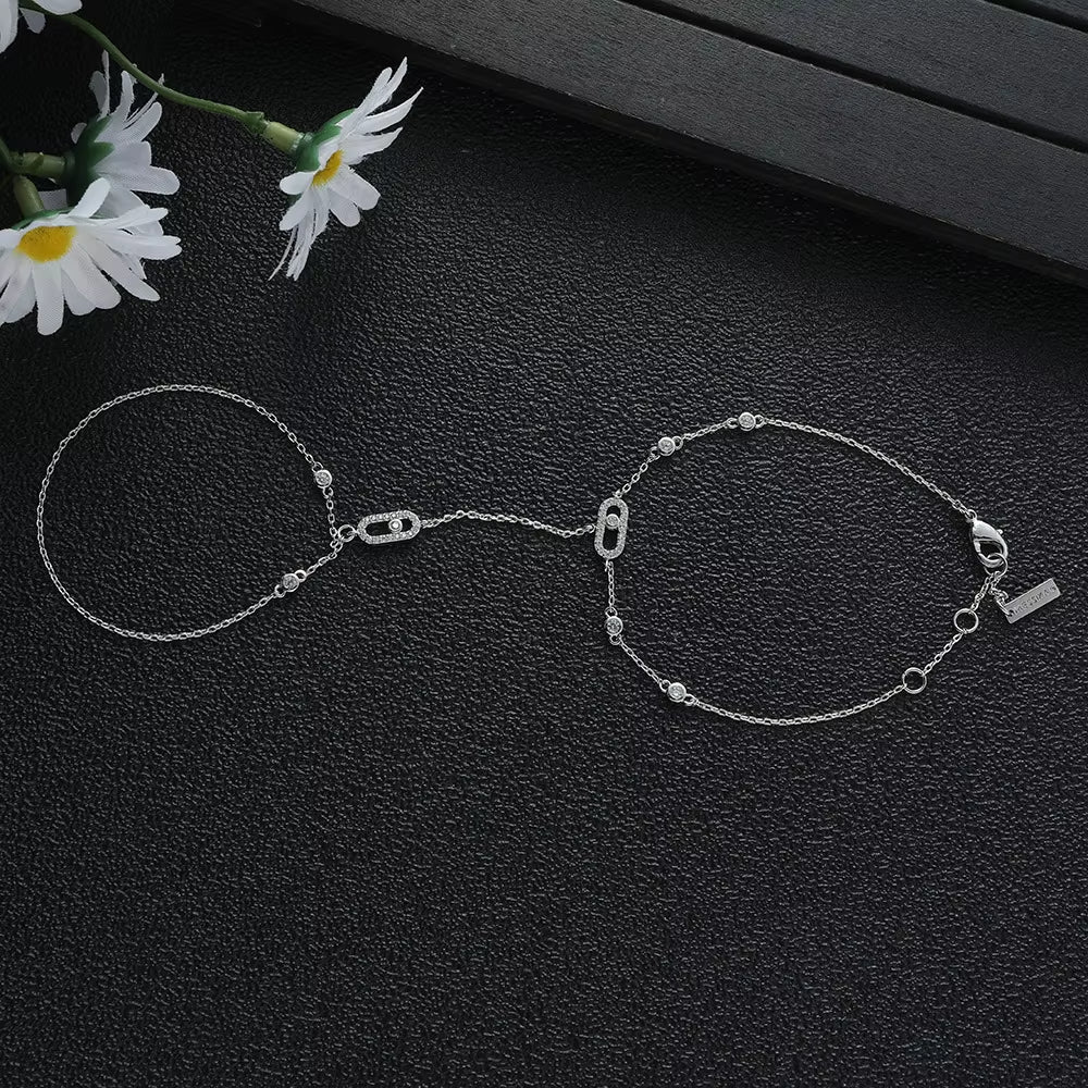 Link Hand Chain Bracelet with Crystal Detail