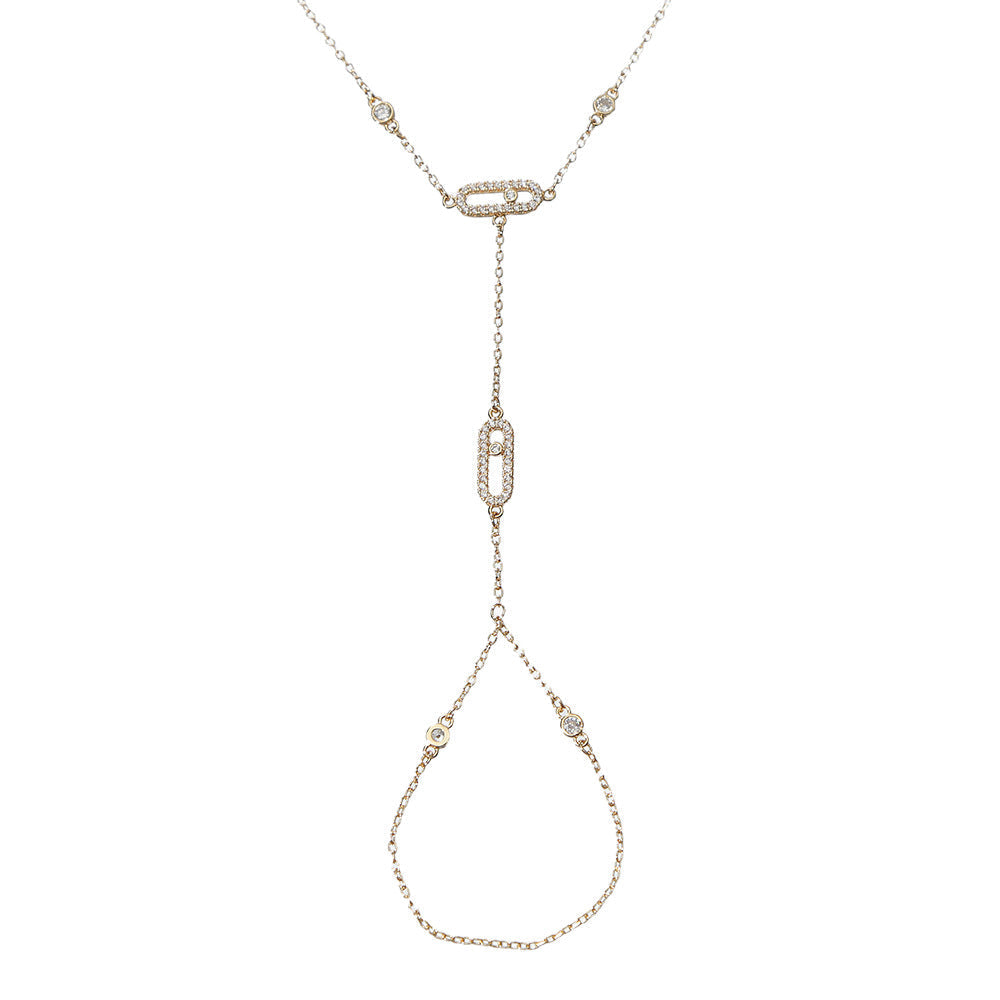 Link Hand Chain Bracelet with Crystal Detail