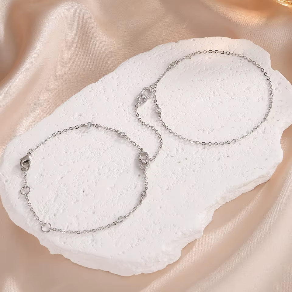 Link Hand Chain Bracelet with Crystal Detail