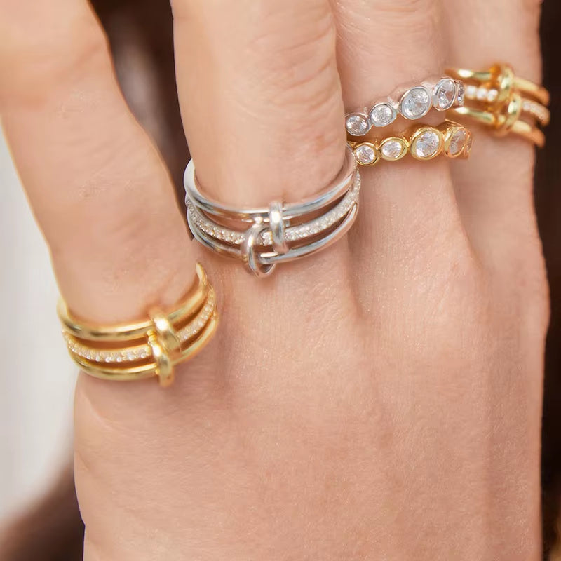 Triple Layer Interlocked Zircon Ring