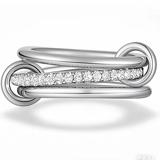 Triple Layer Interlocked Zircon Ring
