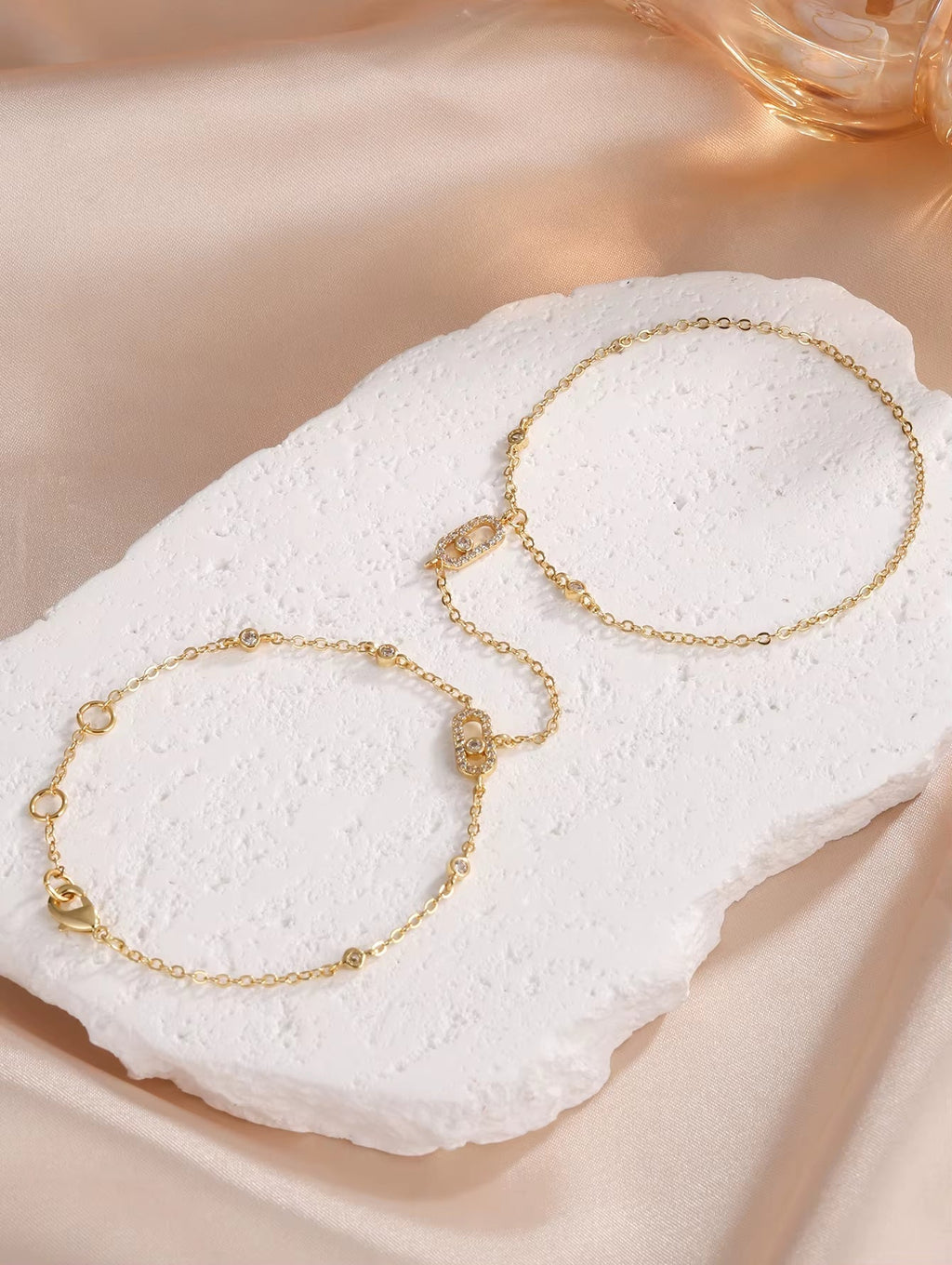 Link Hand Chain Bracelet with Crystal Detail