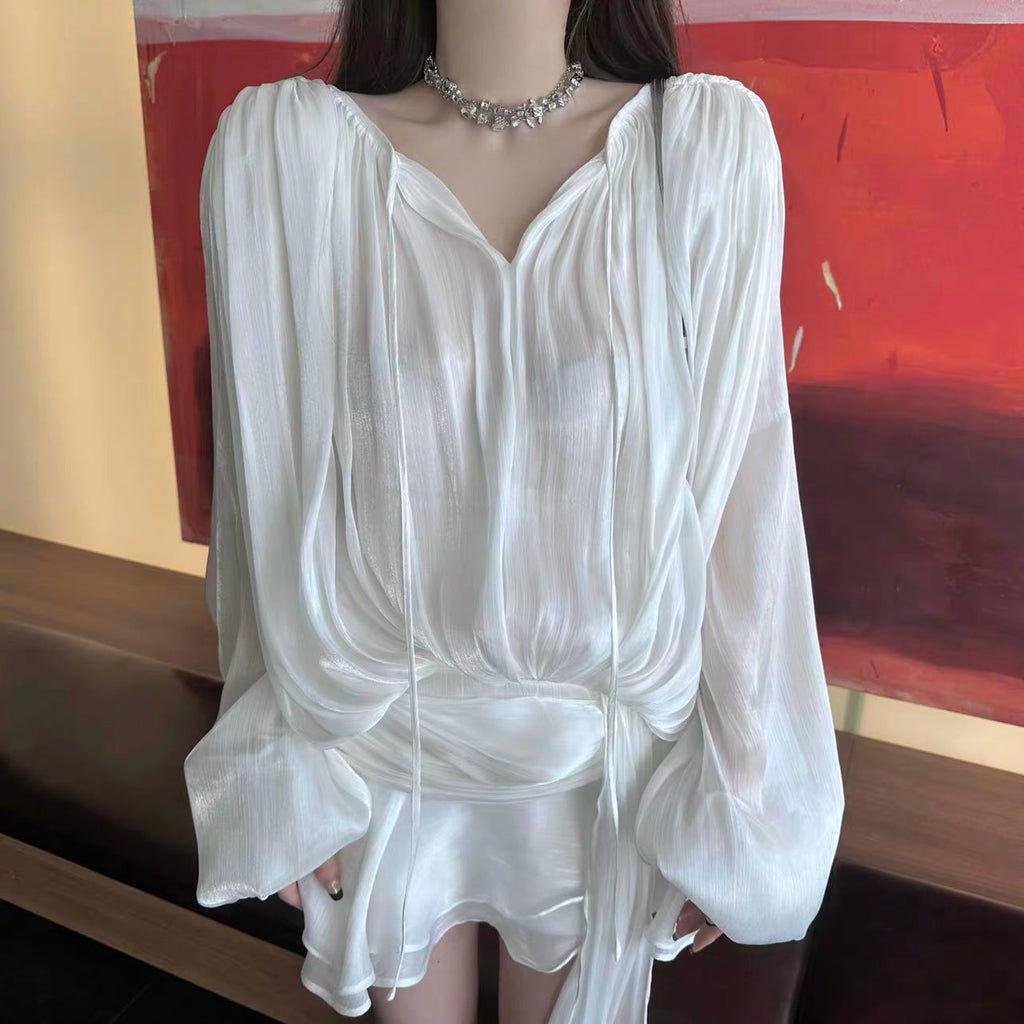 Sheer Glow Tie-Neck Mini Dress - Avenor