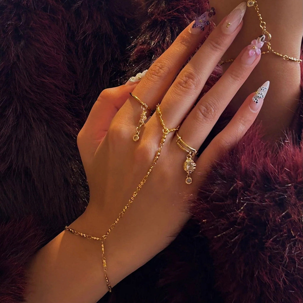 Minimal Hand Chain Bracelet with Ring Link