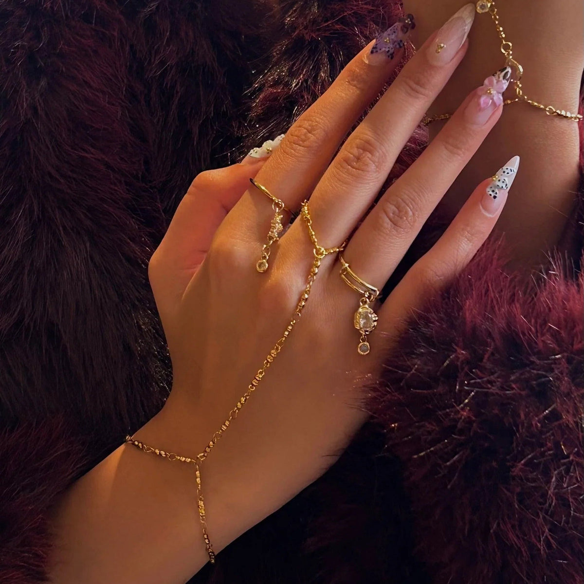Minimal Hand Chain Bracelet with Ring Link