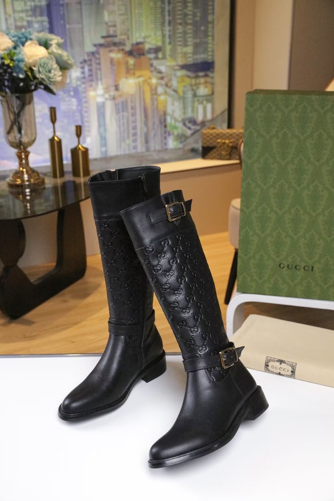 Botas de cuero de tacón bajo para mujer