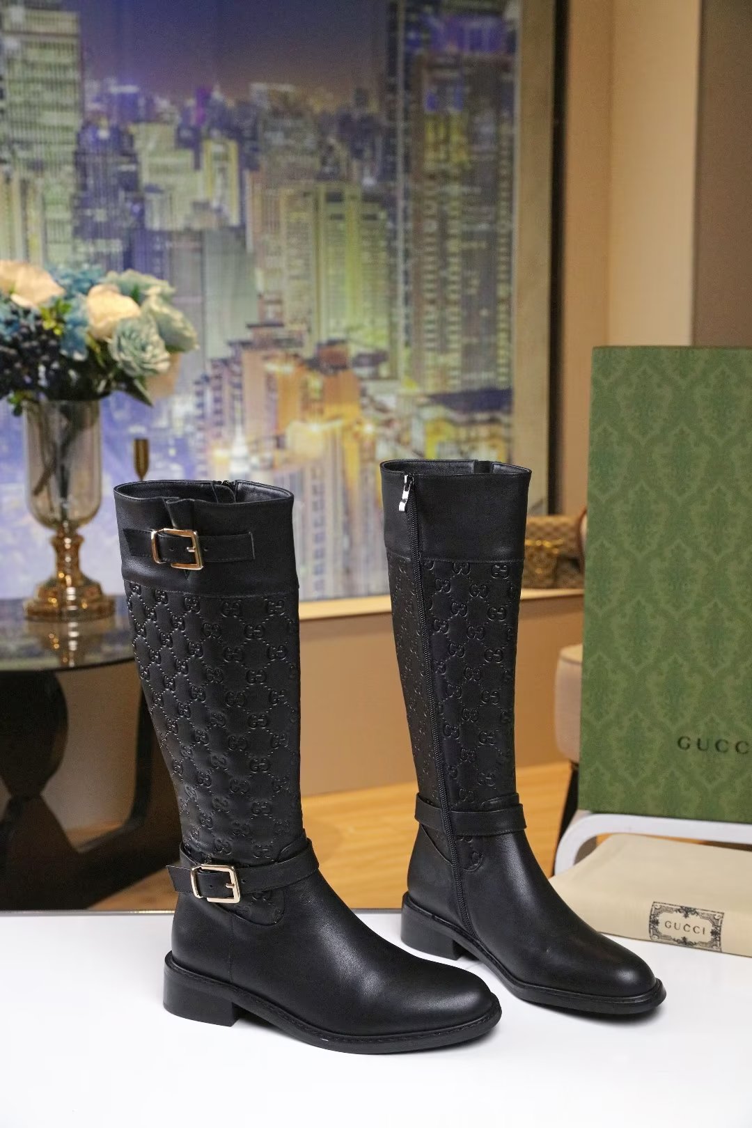 Botas de cuero de tacón bajo para mujer
