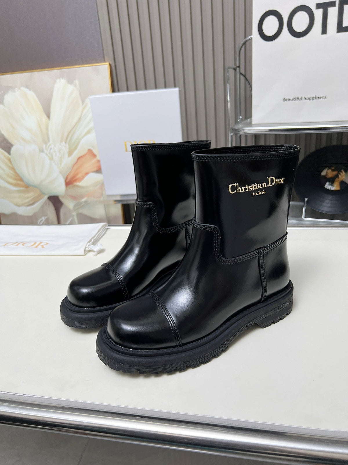 Botas de media caña de piel de becerro para mujer