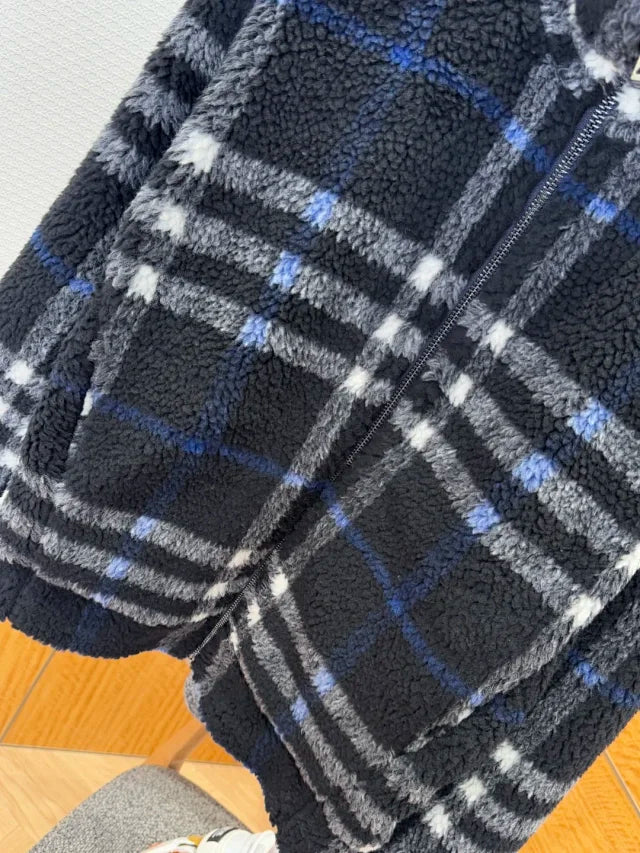 Chaqueta de piel de oveja a cuadros