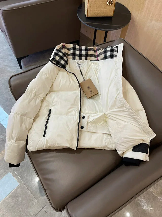 Chaqueta acolchada con cuello de cuadros