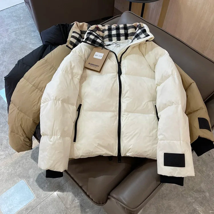 Chaqueta acolchada con cuello de cuadros