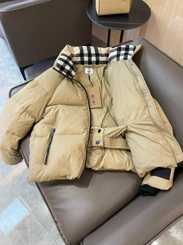 Chaqueta acolchada con cuello de cuadros