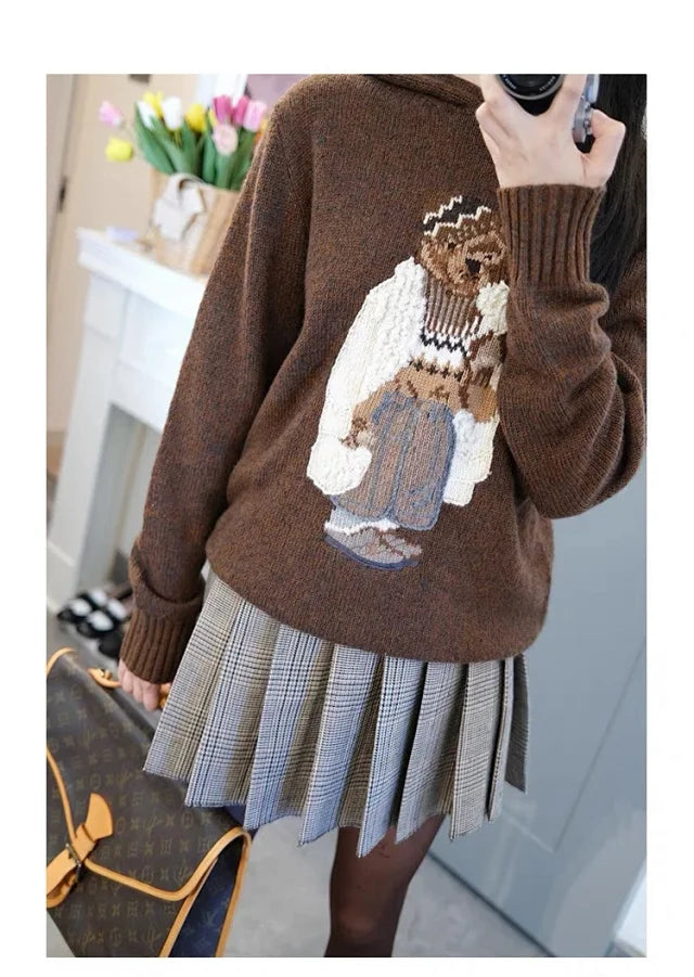 Sudadera con capucha de punto Brown Casual Bear