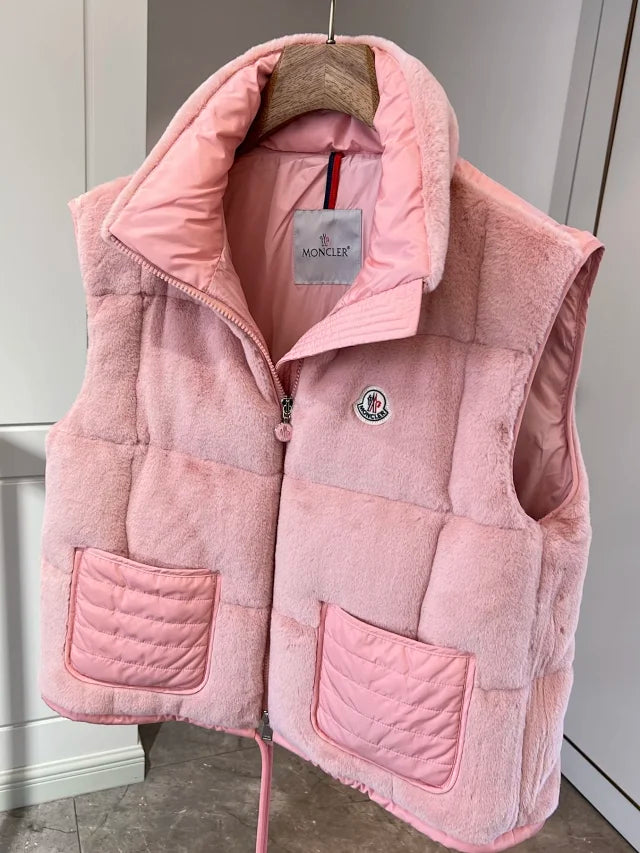 Chaleco acolchado de felpa rosa