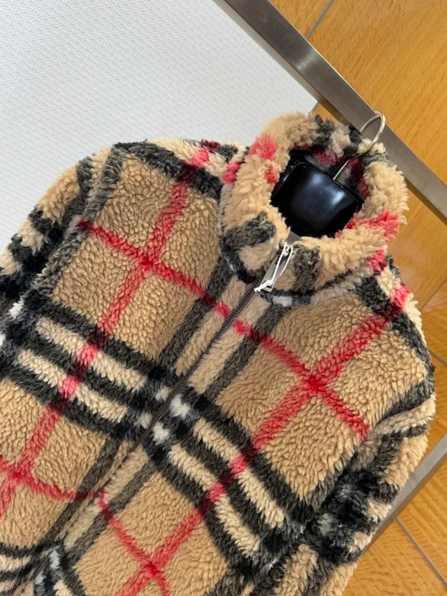 Chaqueta de piel de oveja a cuadros