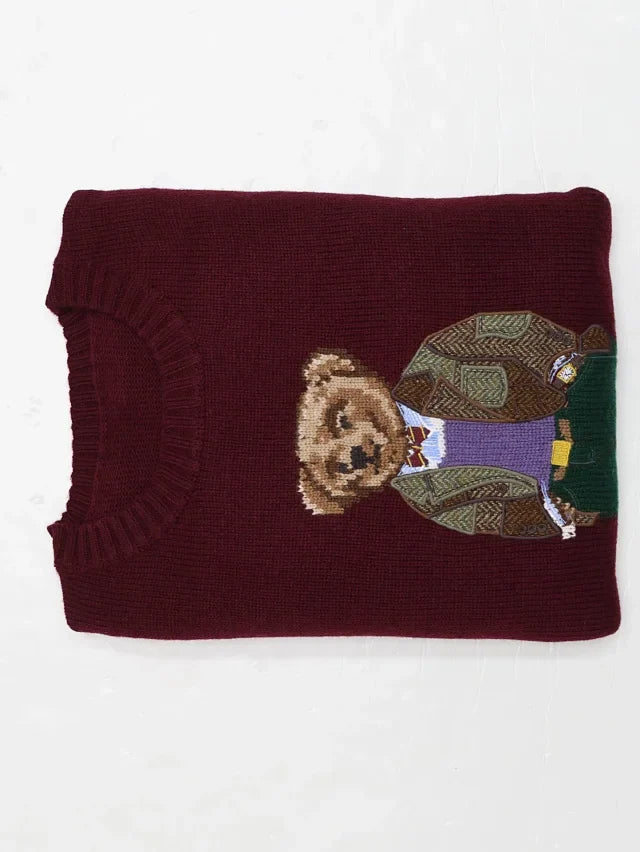 Suéter de punto de oso burdeos