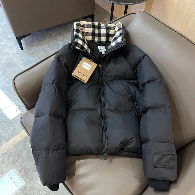 Chaqueta acolchada con cuello de cuadros