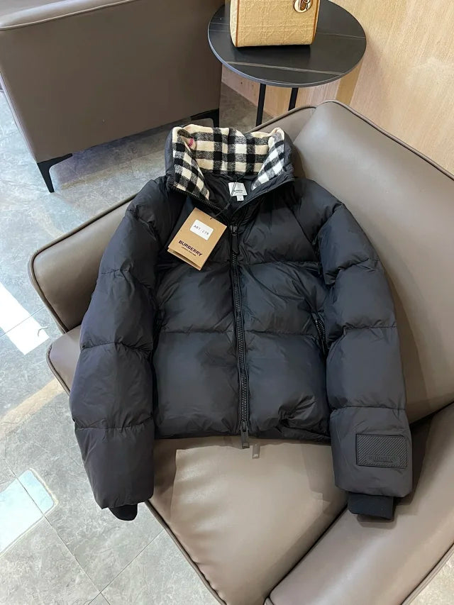 Chaqueta acolchada con cuello de cuadros