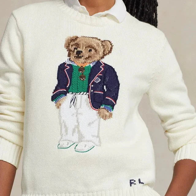 Blazer color crema con suéter de punto Bear