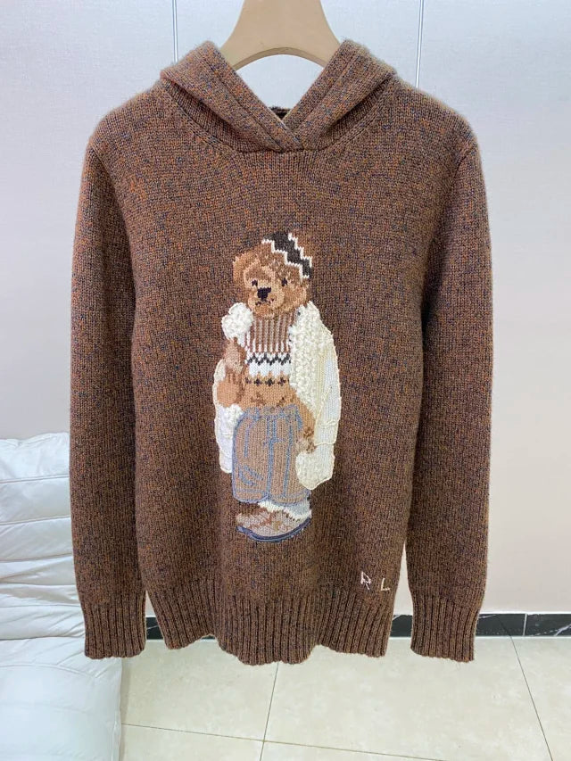 Sudadera con capucha de punto Brown Casual Bear
