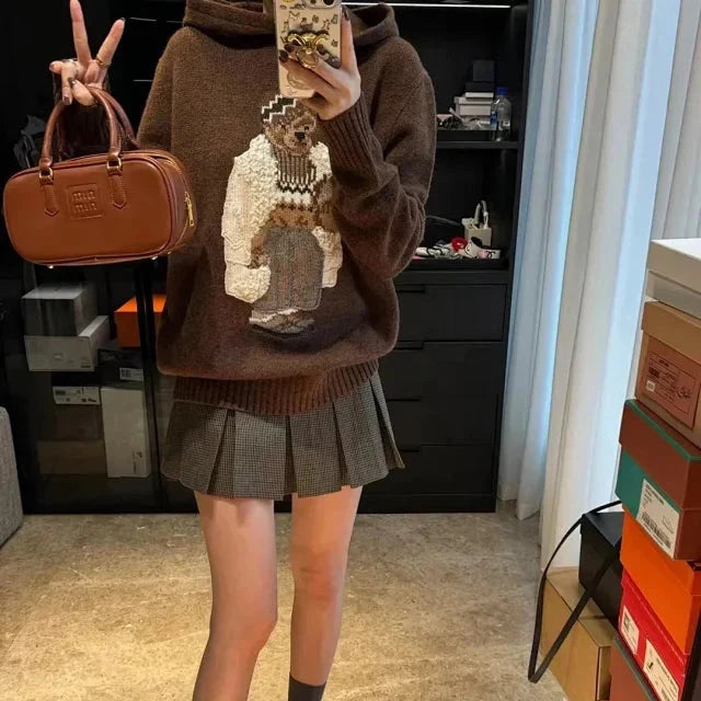 Sudadera con capucha de punto Brown Casual Bear
