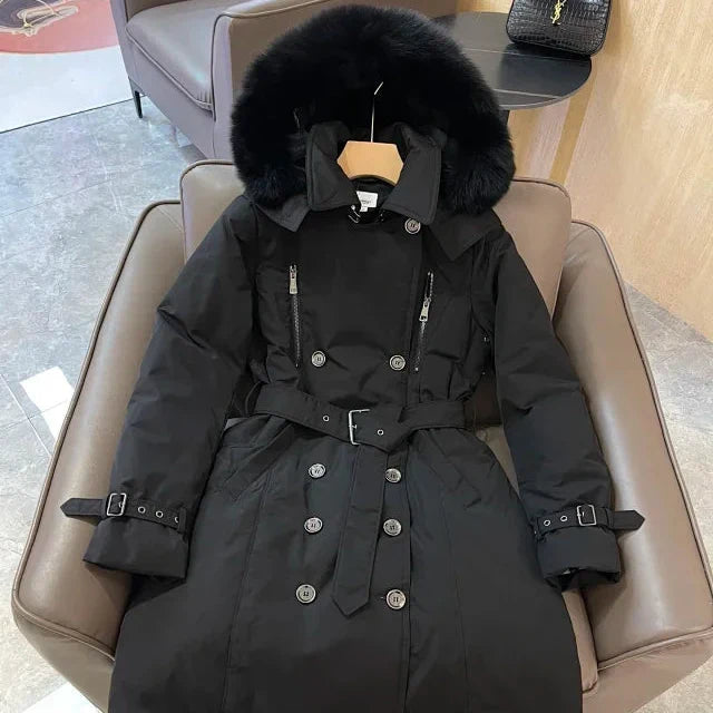 Chaqueta de piel con cuello cruzado