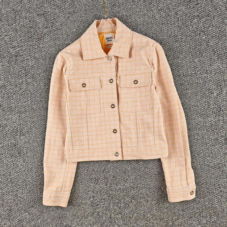Chaqueta de lana a cuadros beige