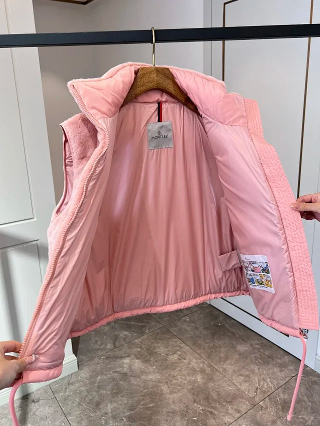 Chaleco acolchado de felpa rosa