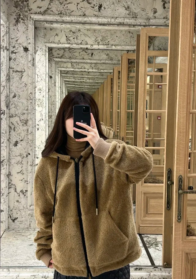 Chaqueta con capucha y cremallera de forro polar Teddy