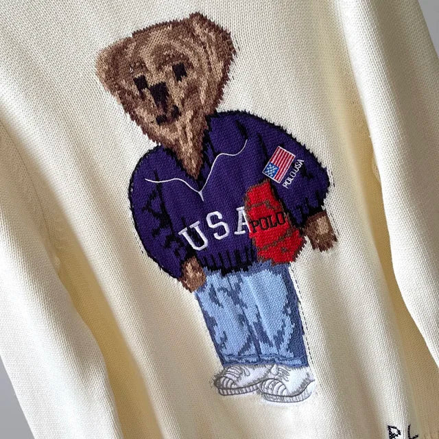 Suéter de punto Cream USA Bear